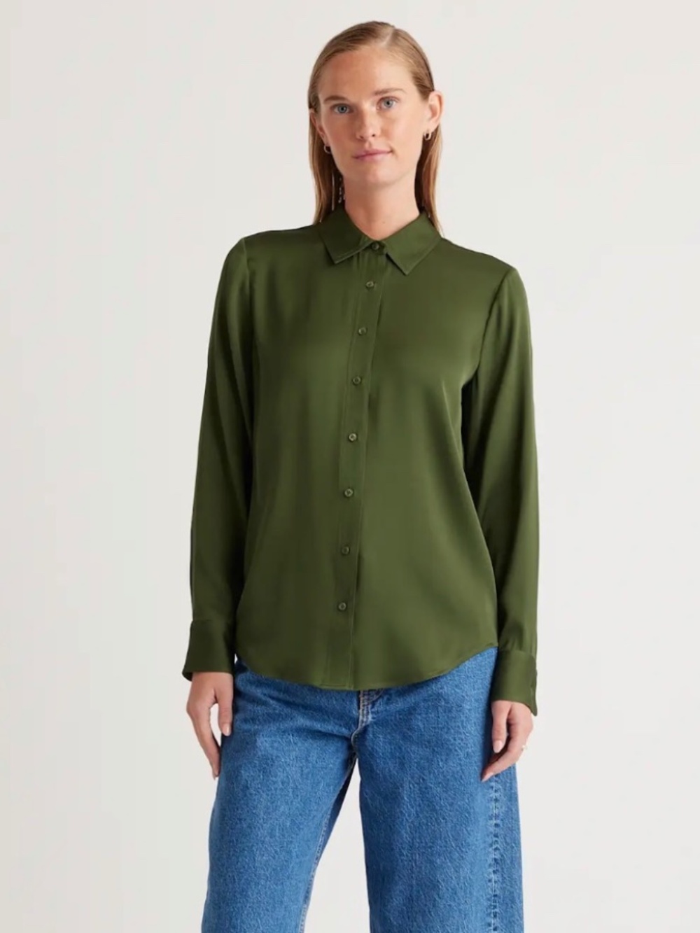 Quince Washable Silk Stretch Blouse - Basil - Women’s XS